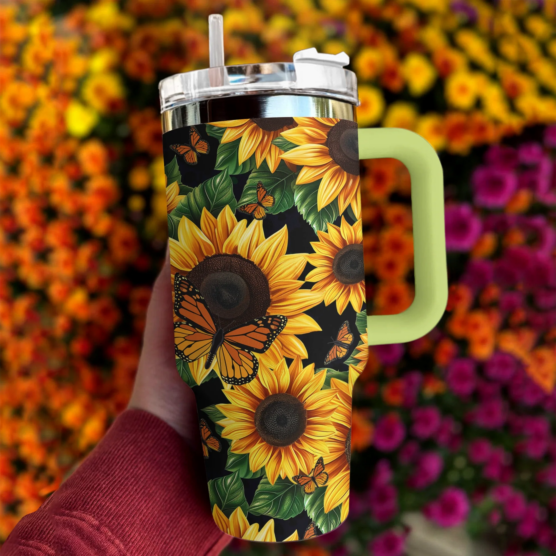 Sunflower 40 Oz Shineful™ Tumbler Beautiful Garden Mn8 Green 40Oz