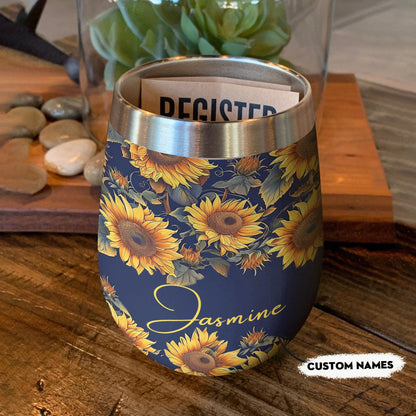 Sunflower 12 Oz Shineful™ Wine Tumbler Personalized Gorgeous Mn8 12Oz