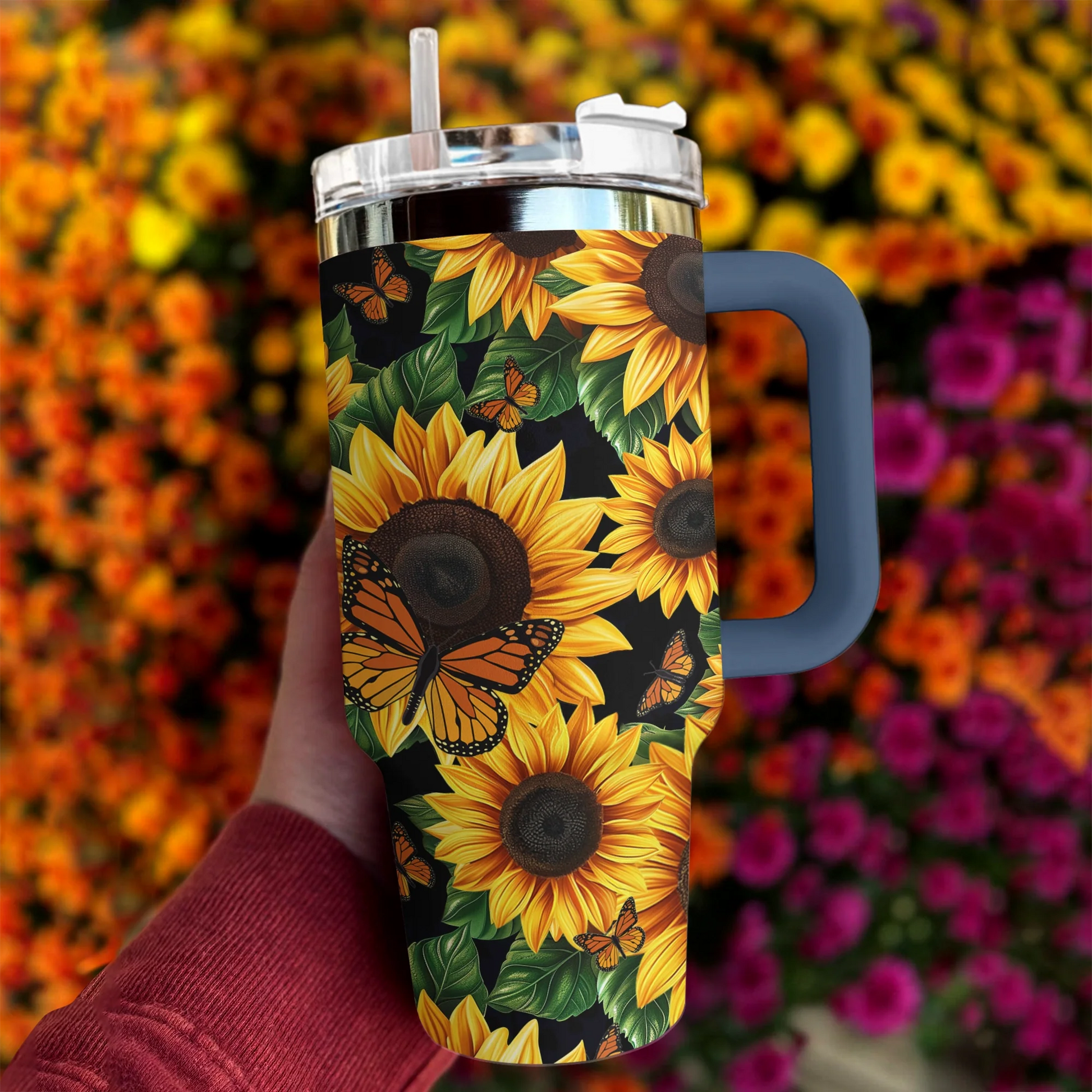 Sunflower 40 Oz Shineful™ Tumbler Beautiful Garden Mn8 Navy 40Oz