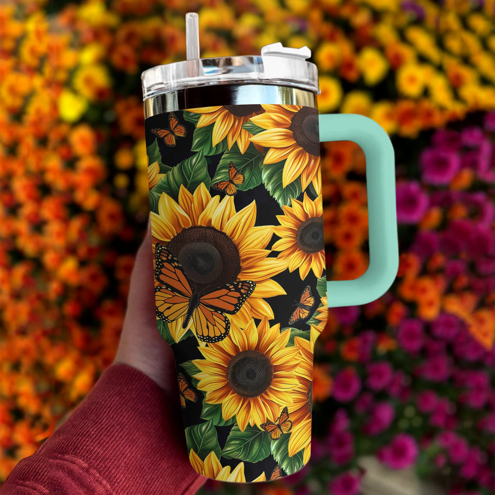 Sunflower 40 Oz Shineful™ Tumbler Beautiful Garden Mn8 Turquoise Blue 40Oz