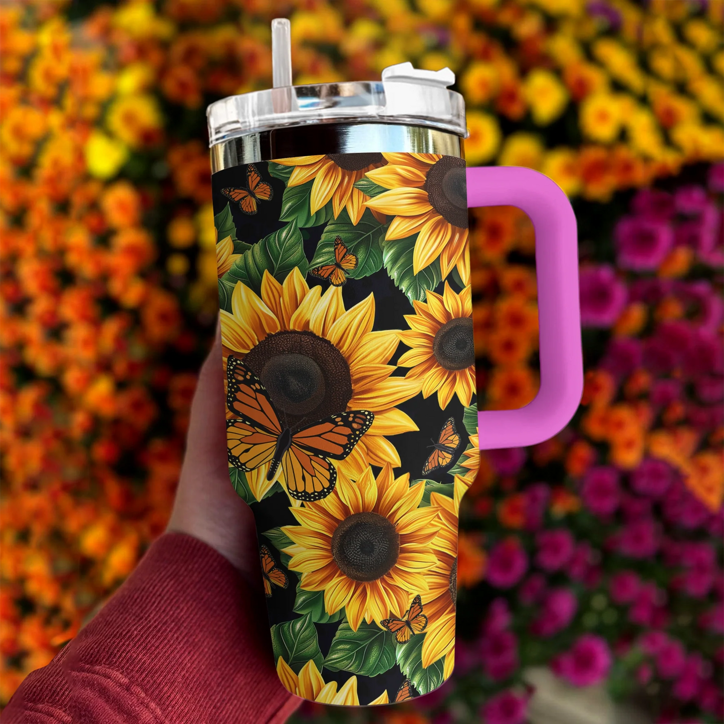 Sunflower 40 Oz Shineful™ Tumbler Beautiful Garden Mn8 Hot Pink 40Oz