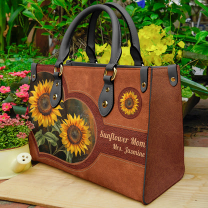 Glänzende Ledertasche Personalisiert Sonnenblume Mama