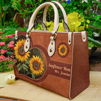 Glänzende Ledertasche Personalisiert Sonnenblume Mama