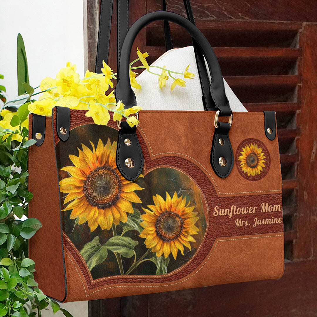 Glänzende Ledertasche Personalisiert Sonnenblume Mama