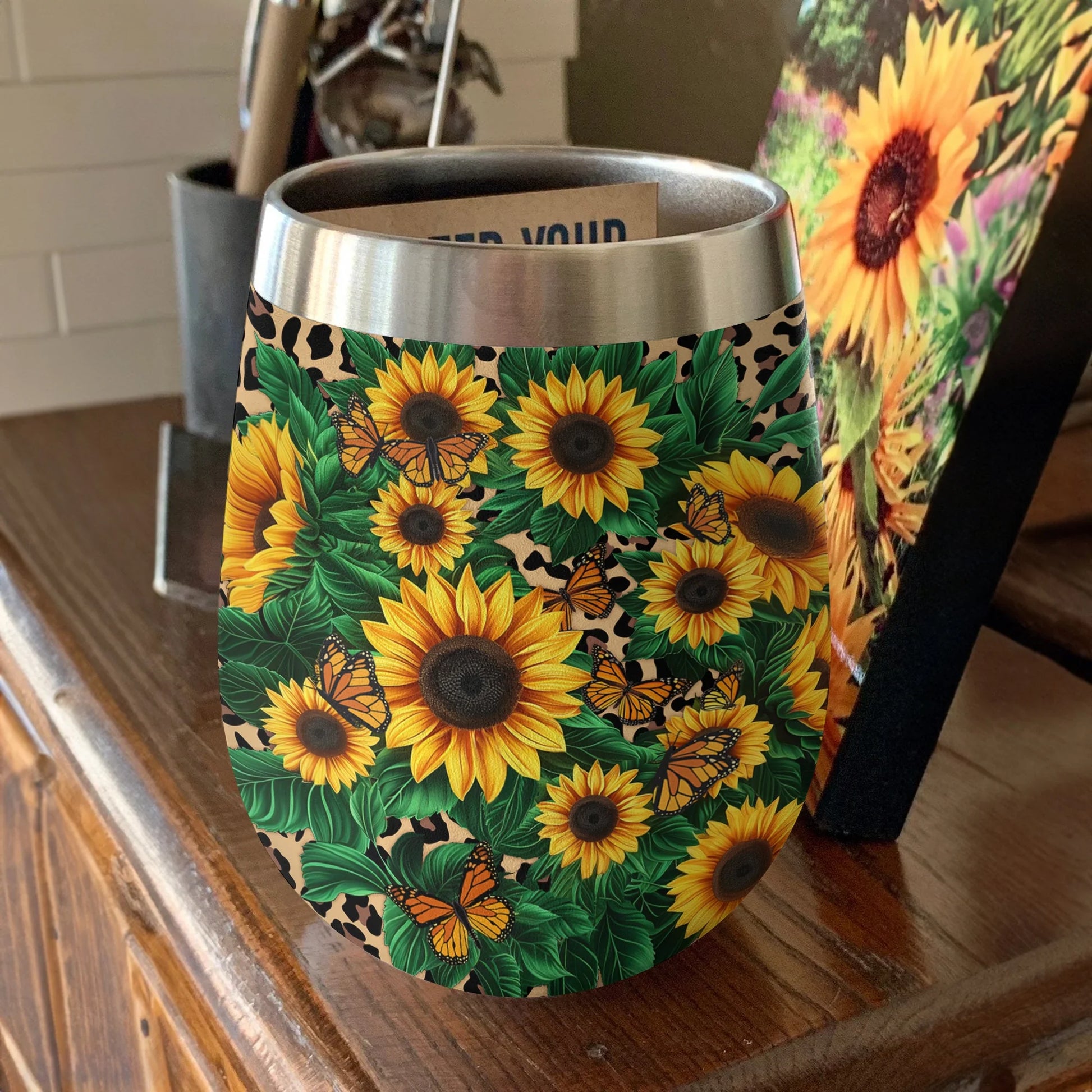 Sunflower 12 Oz Shineful™ Wine Tumbler Beautiful Garden Mn8 12Oz