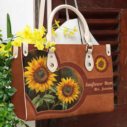 Glänzende Ledertasche Personalisiert Sonnenblume Mama