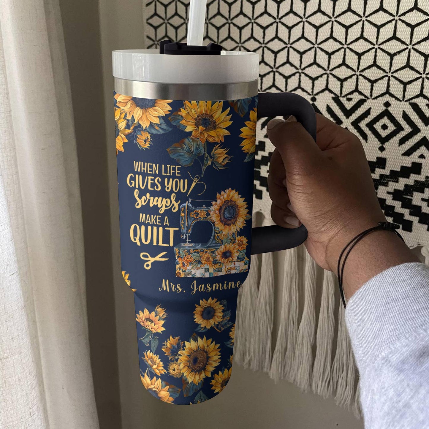 Shineful Tumbler Personalized Sunflower Quilted Bliss