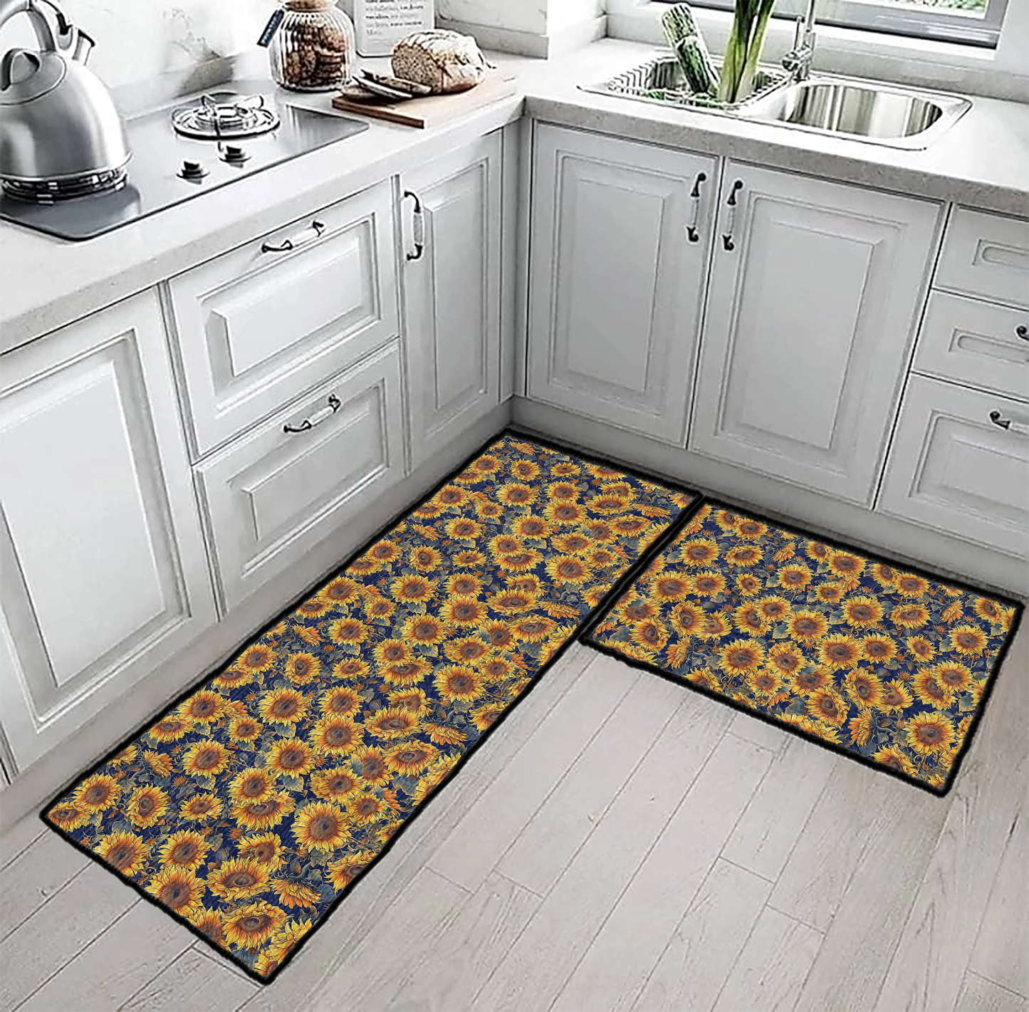 Tapis de sol antidérapant ultra-fin à motif tournesol brillant et magnifique, tapis de cuisine