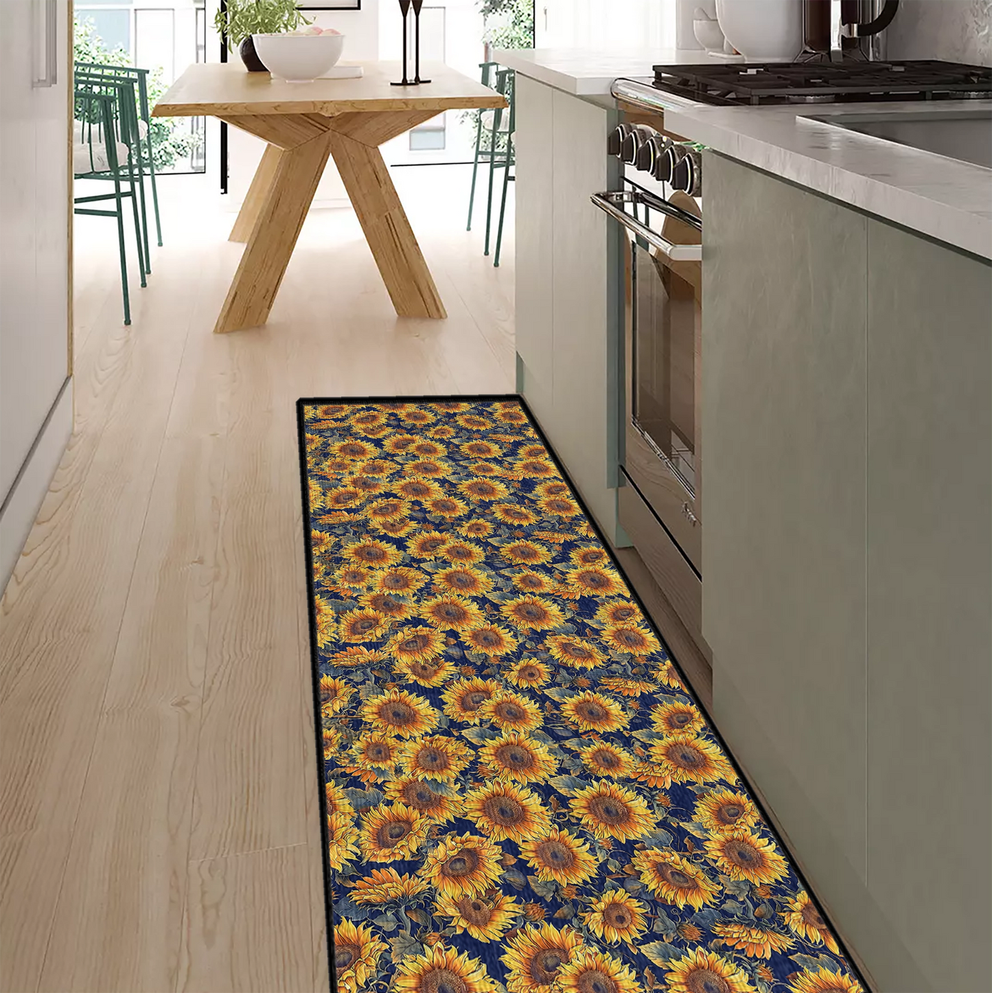 Tapis de sol antidérapant ultra-fin à motif tournesol brillant et magnifique, tapis de cuisine