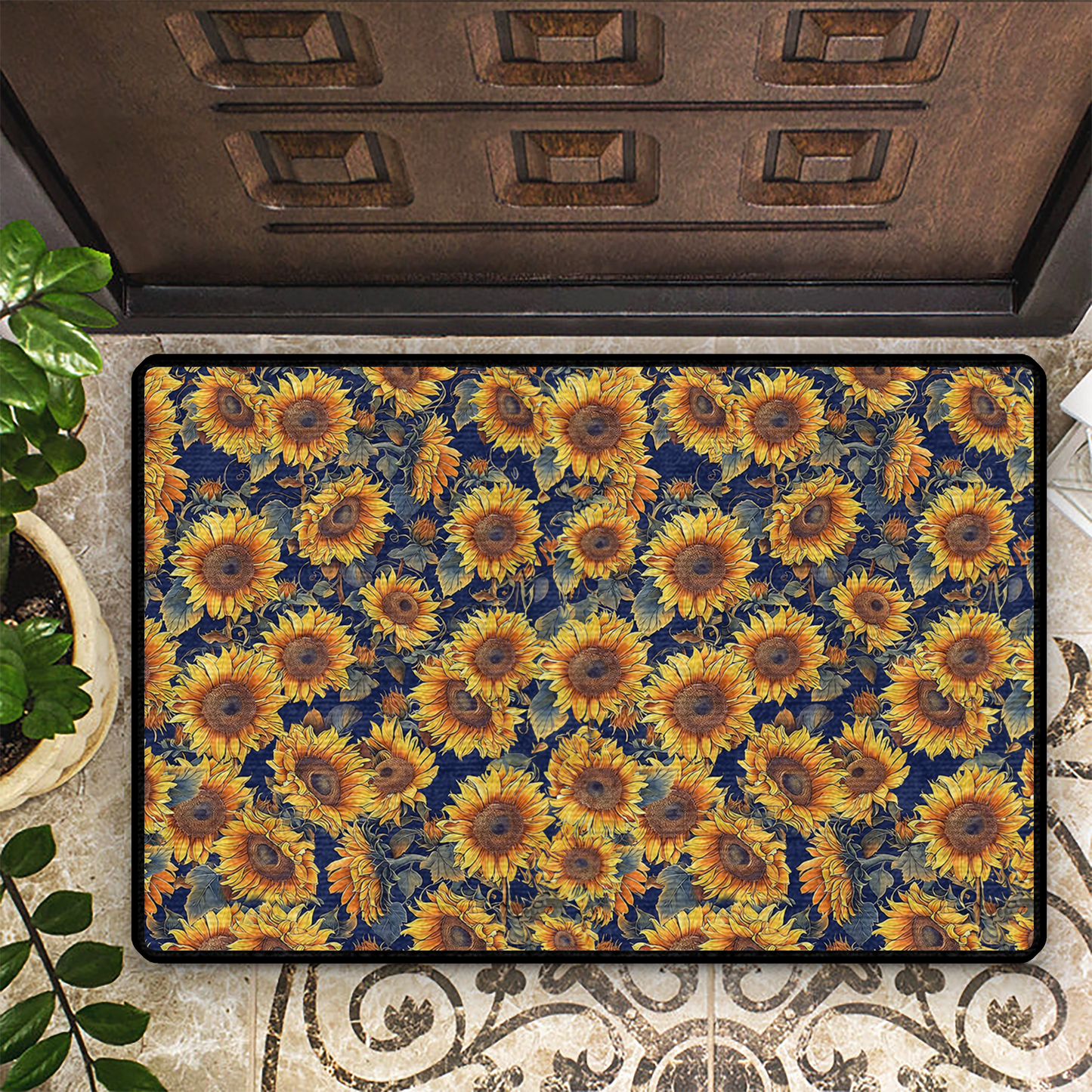 Tapis de sol antidérapant ultra-fin à motif tournesol brillant et magnifique, tapis de cuisine