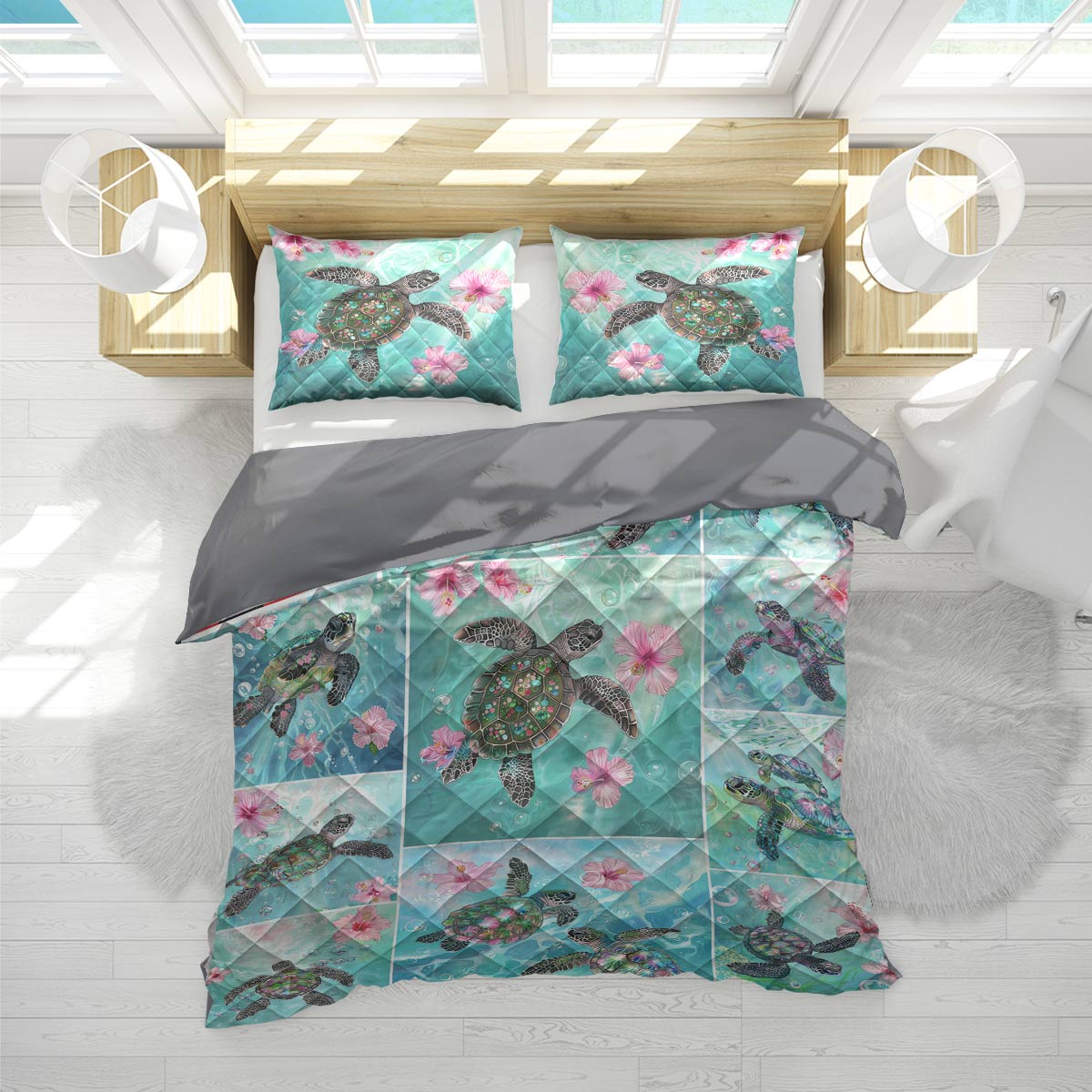 Shineful All Season Quilt 3-Piece Set Sea Turtle Lovely