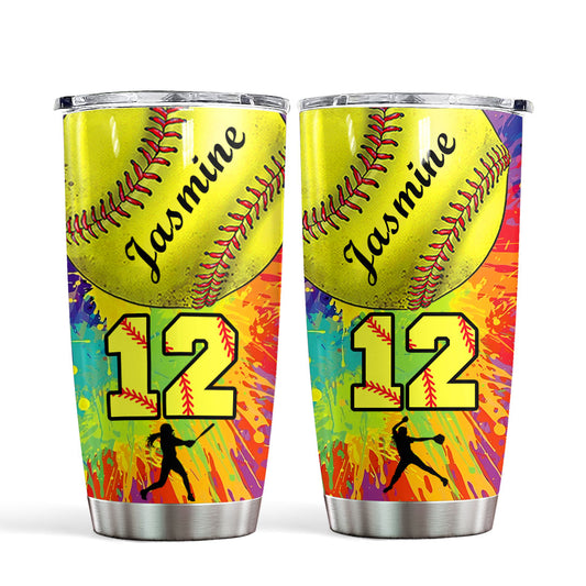 Gobelet personnalisé Shineful de 20 oz avec motif de softball coloré