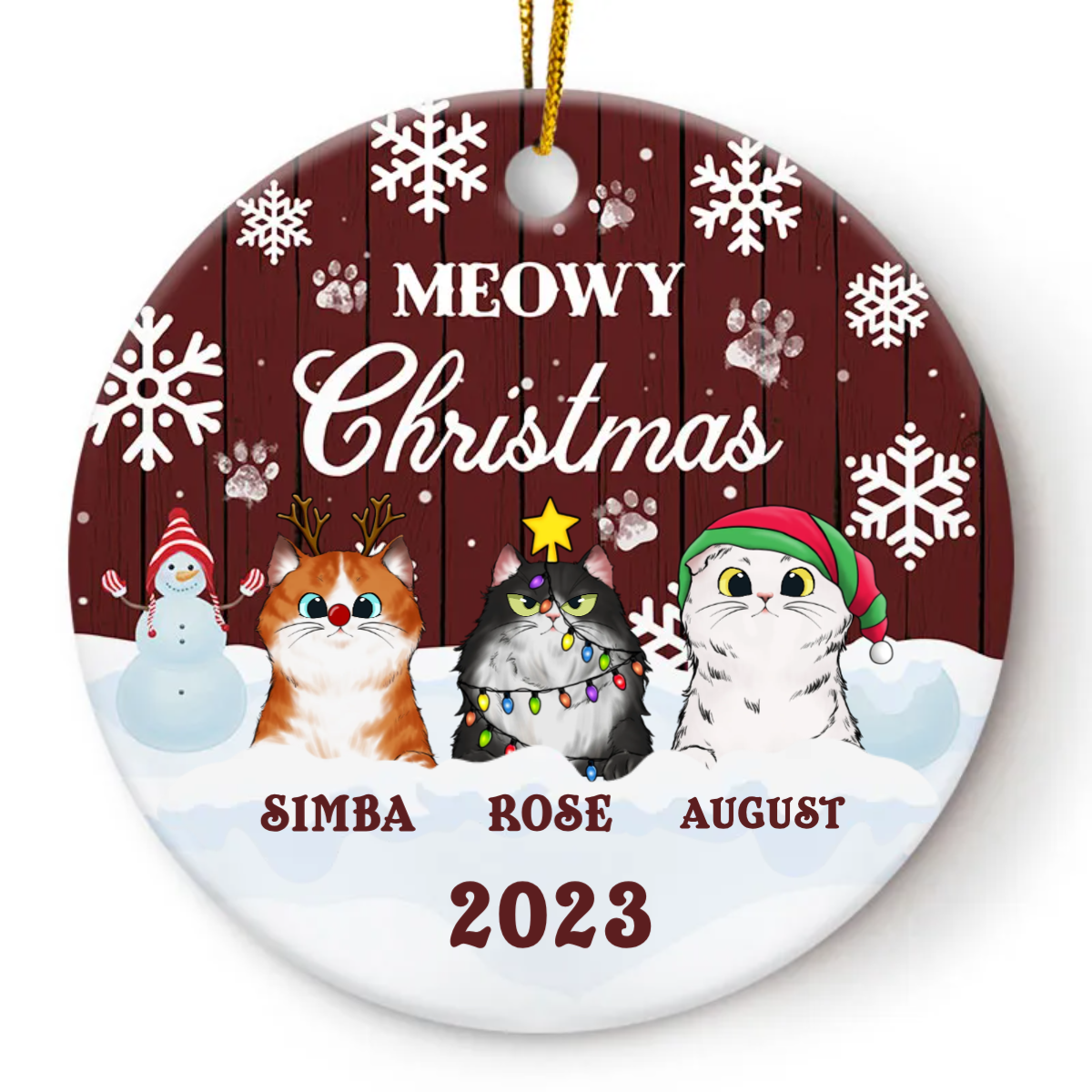 Meowy Christmas - Gift For Cat Lovers Personalized Custom Circle Ceramic Ornament