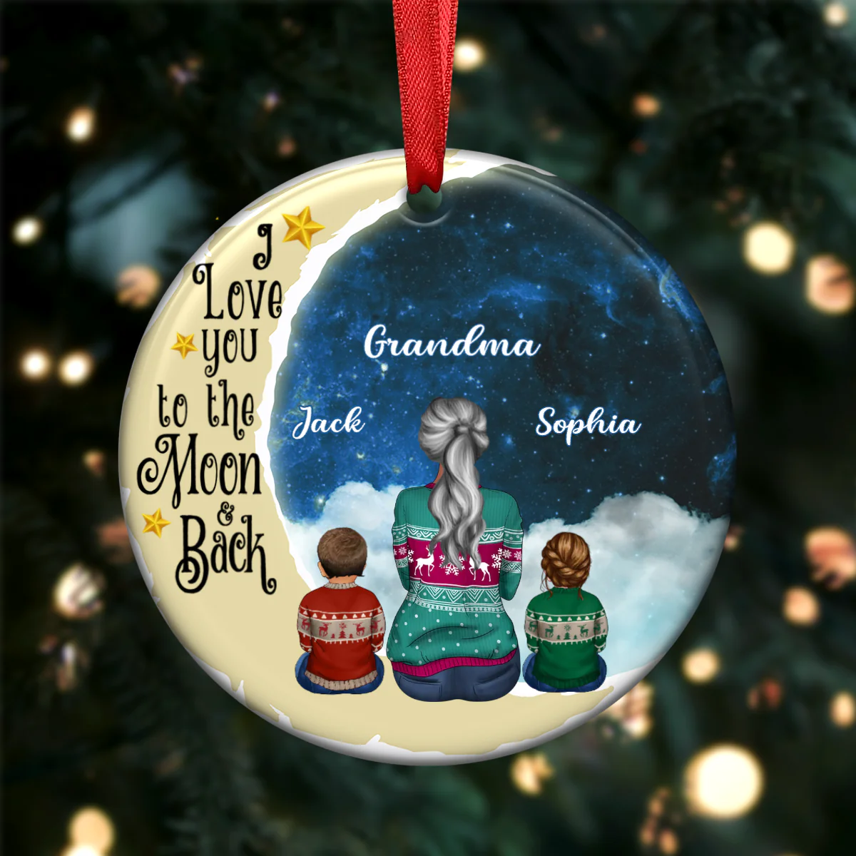 Shineful Grandma Grandkids - I Love You To The Moon And Back Personalized Ornament