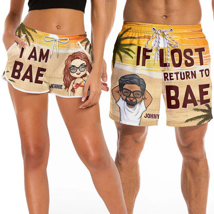 Shineful If Lost Return To Bae Personalized Tropical Hawaiian Aloha Couple Beach Shorts