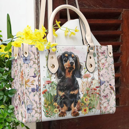 Glänzende Ledertasche Floral Pup