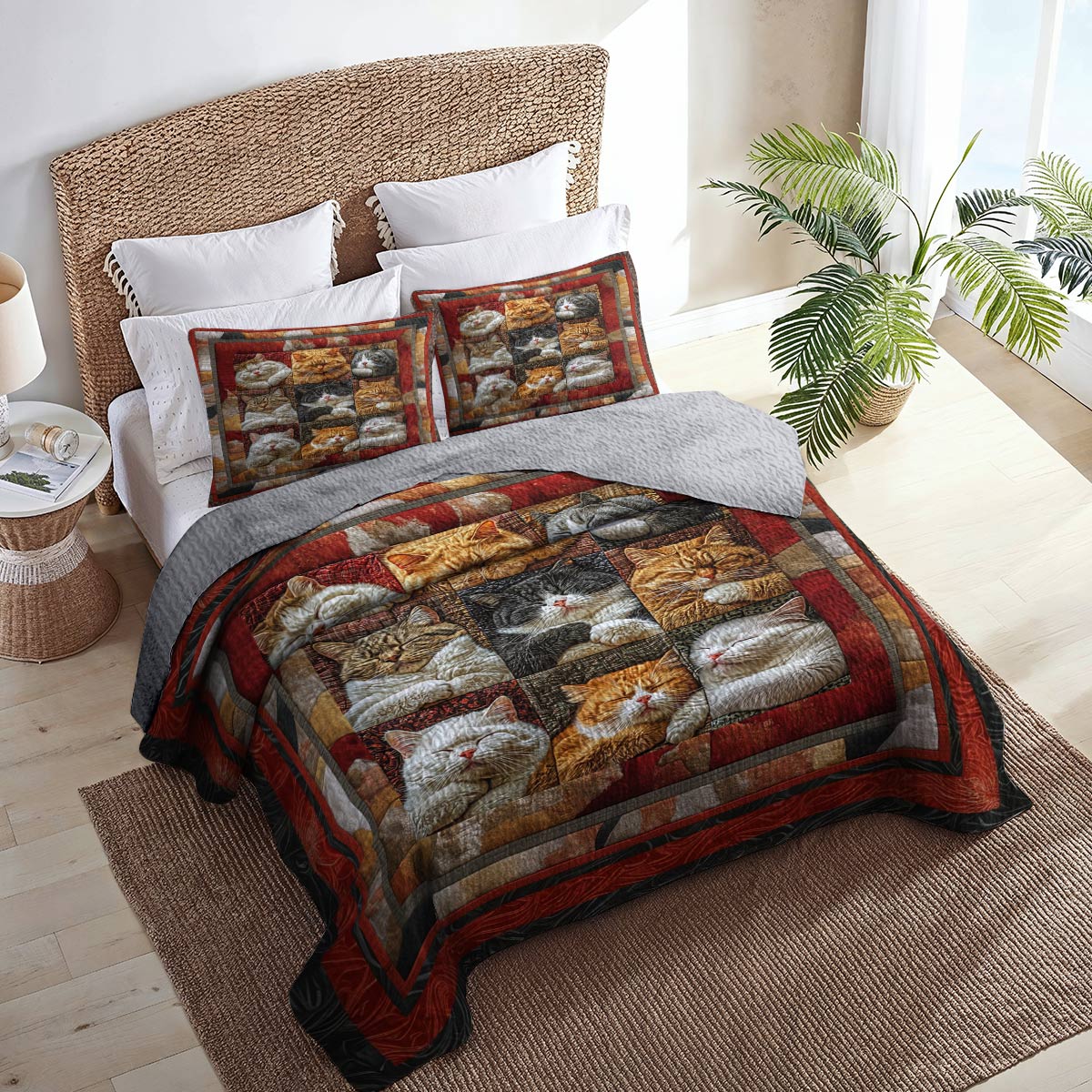 Ensemble de courtepointe toutes saisons Shineful Flat Print 3 pièces Félins en sieste