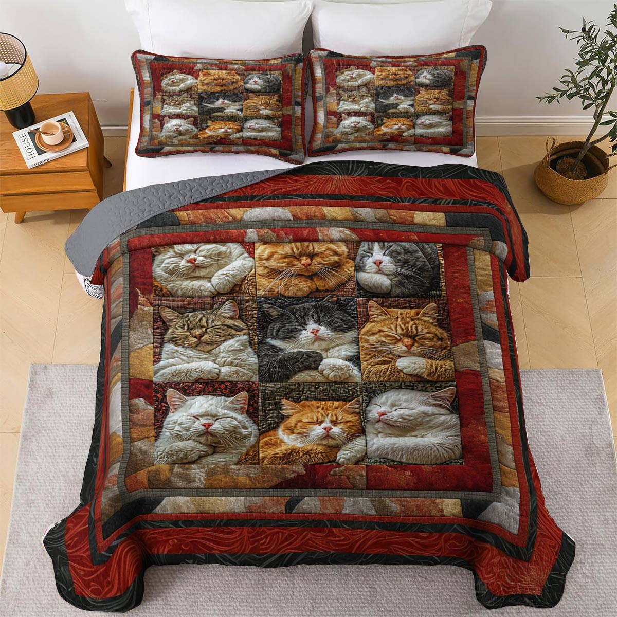 Shineful Flat Print All Season Quilt 3-Piece Set Napping Felines