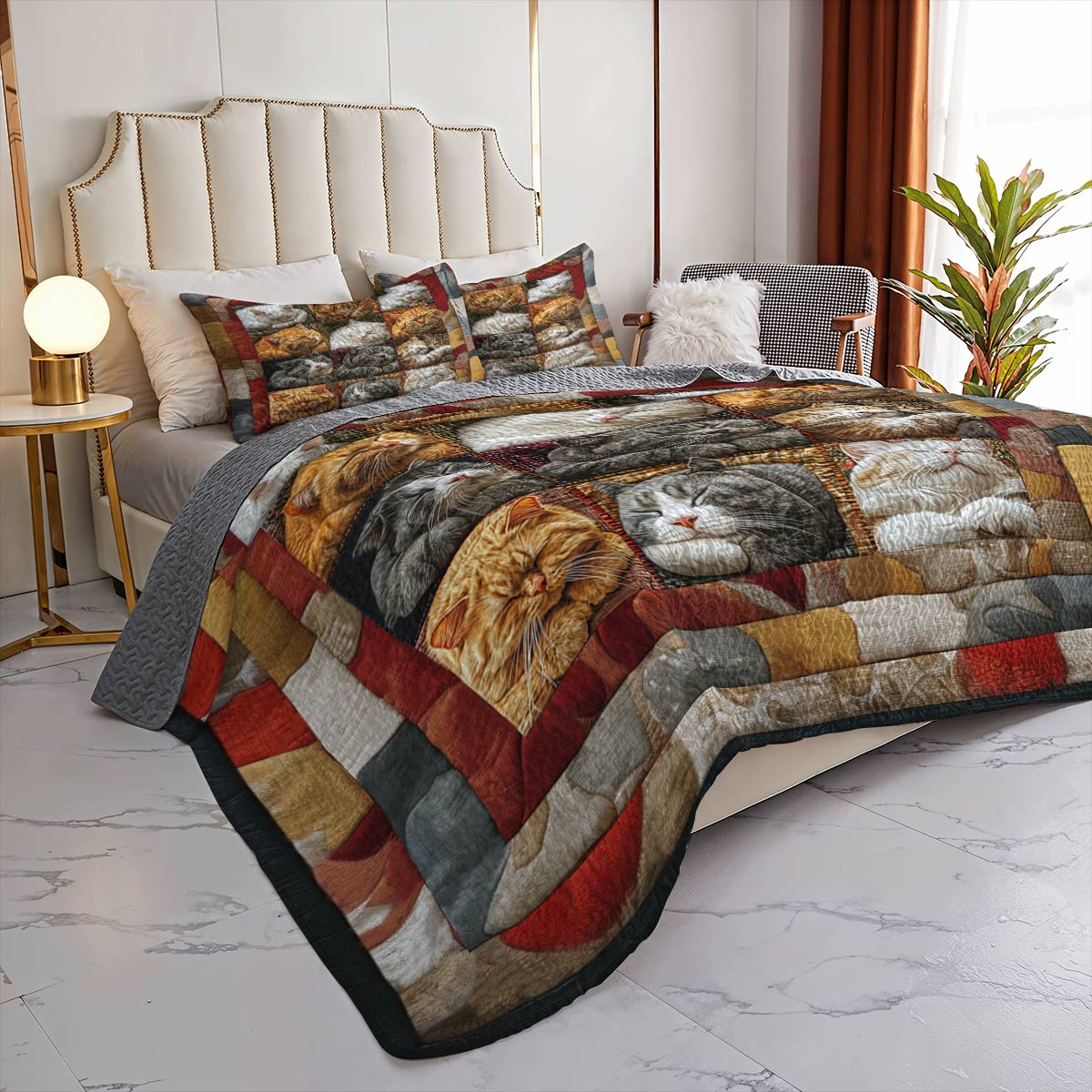 Shineful Flat Print All Season Quilt 3-Piece Set Cute Slumbering Cats