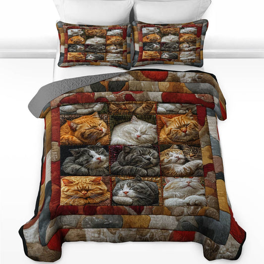 Shineful Flat Print All Season Quilt 3-Piece Set Cute Slumbering Cats