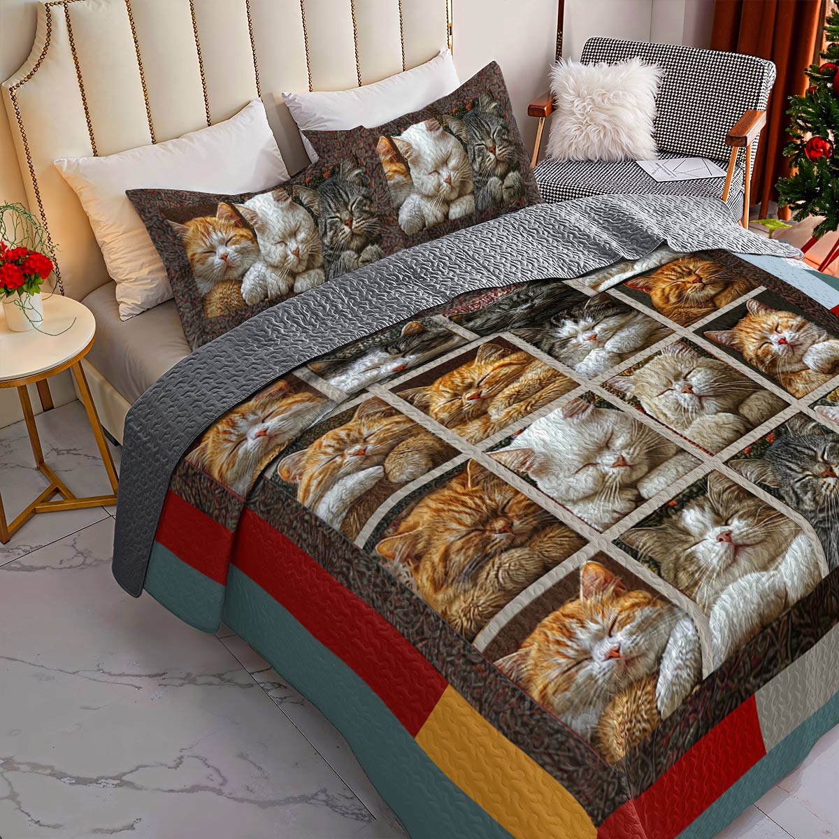 Shineful All Season Quilt 3-Piece Set Cute Sleeping Cats