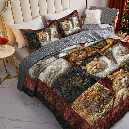 Shineful Flat Print All Season Quilt 3-Piece Set Pretty Snoozing Cats