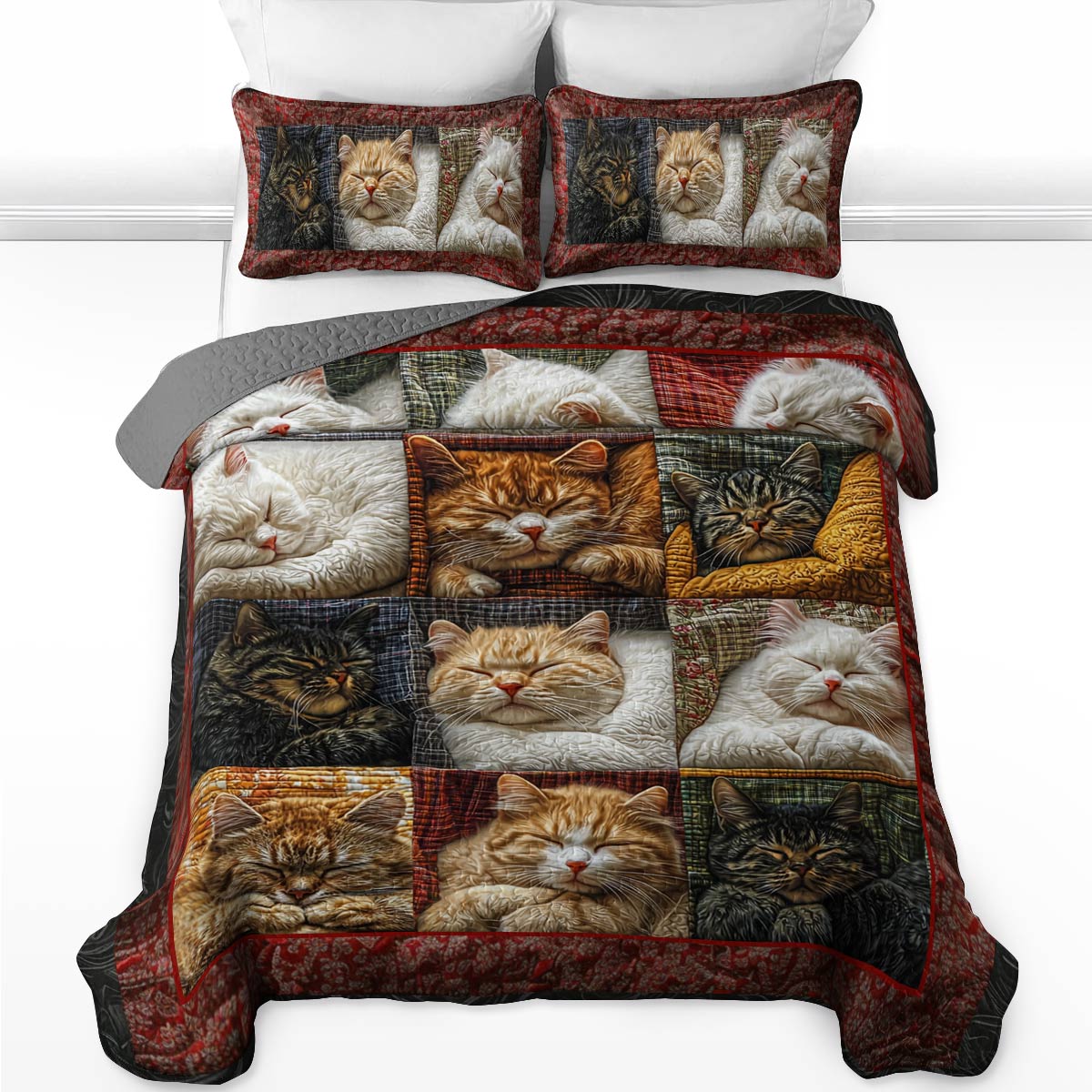 Shineful Flat Print All Season Quilt 3-Piece Set Pretty Snoozing Cats