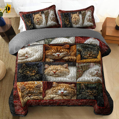 Shineful Flat Print All Season Quilt 3-Piece Set Pretty Snoozing Cats