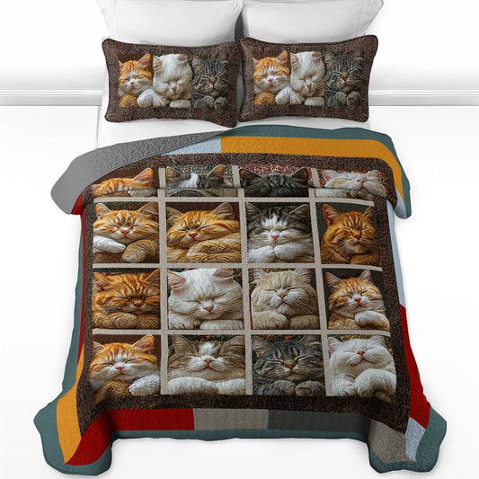 Shineful All Season Quilt 3-Piece Set Cute Sleeping Cats