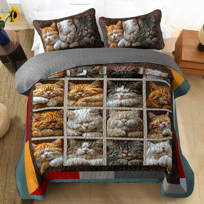 Shineful All Season Quilt 3-Piece Set Cute Sleeping Cats