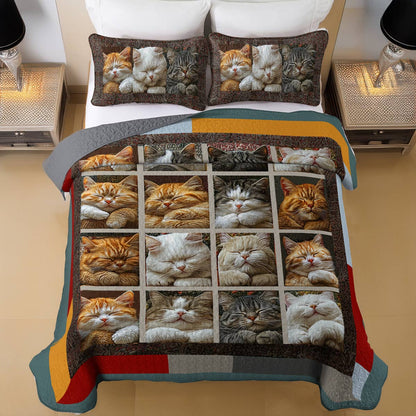 Shineful All Season Quilt 3-Piece Set Cute Sleeping Cats