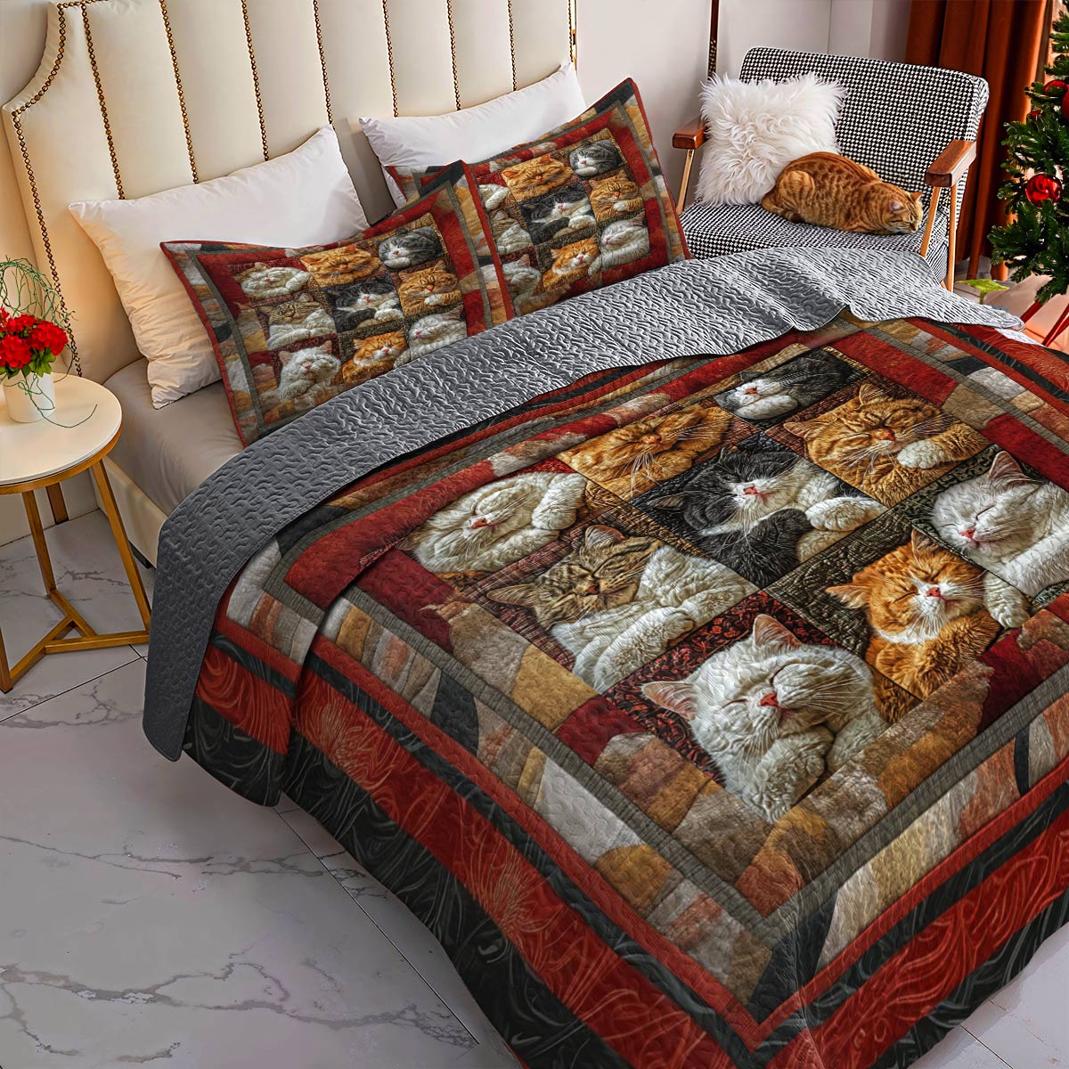 Shineful Flat Print All Season Quilt 3-Piece Set Napping Felines