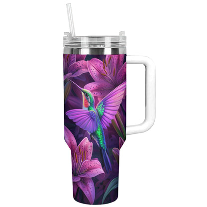 Shineful Tumbler Twilight Blooms: The Hummingbird's Evening Visit