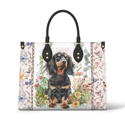 Glänzende Ledertasche Floral Pup