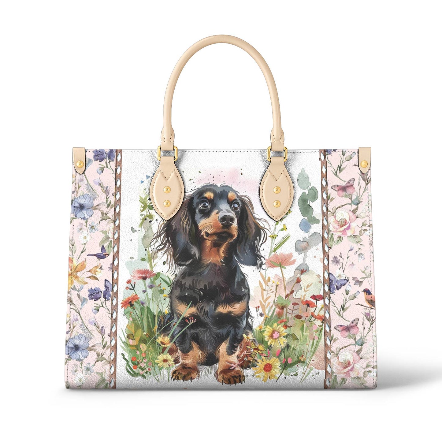 Glänzende Ledertasche Floral Pup