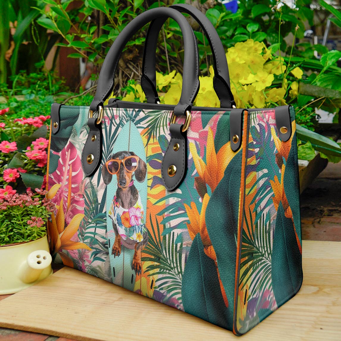 Glänzende Ledertasche Tropical Canine