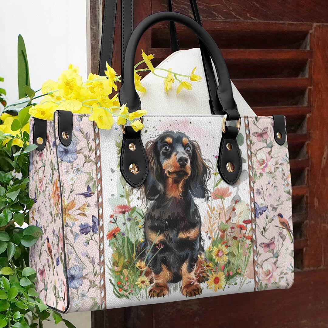 Glänzende Ledertasche Floral Pup