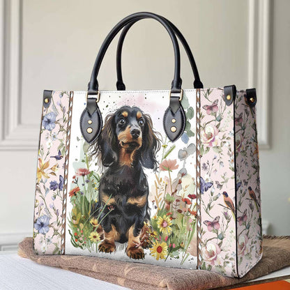 Glänzende Ledertasche Floral Pup