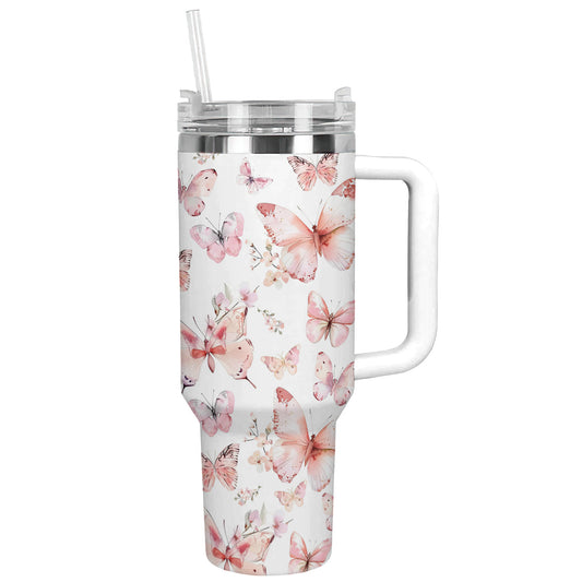 Shineful Tumbler Soft Pink Pastel Butterfly Pattern