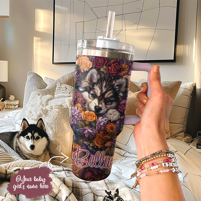 Shineful Personalized Tumbler Cute Floral Pomsky