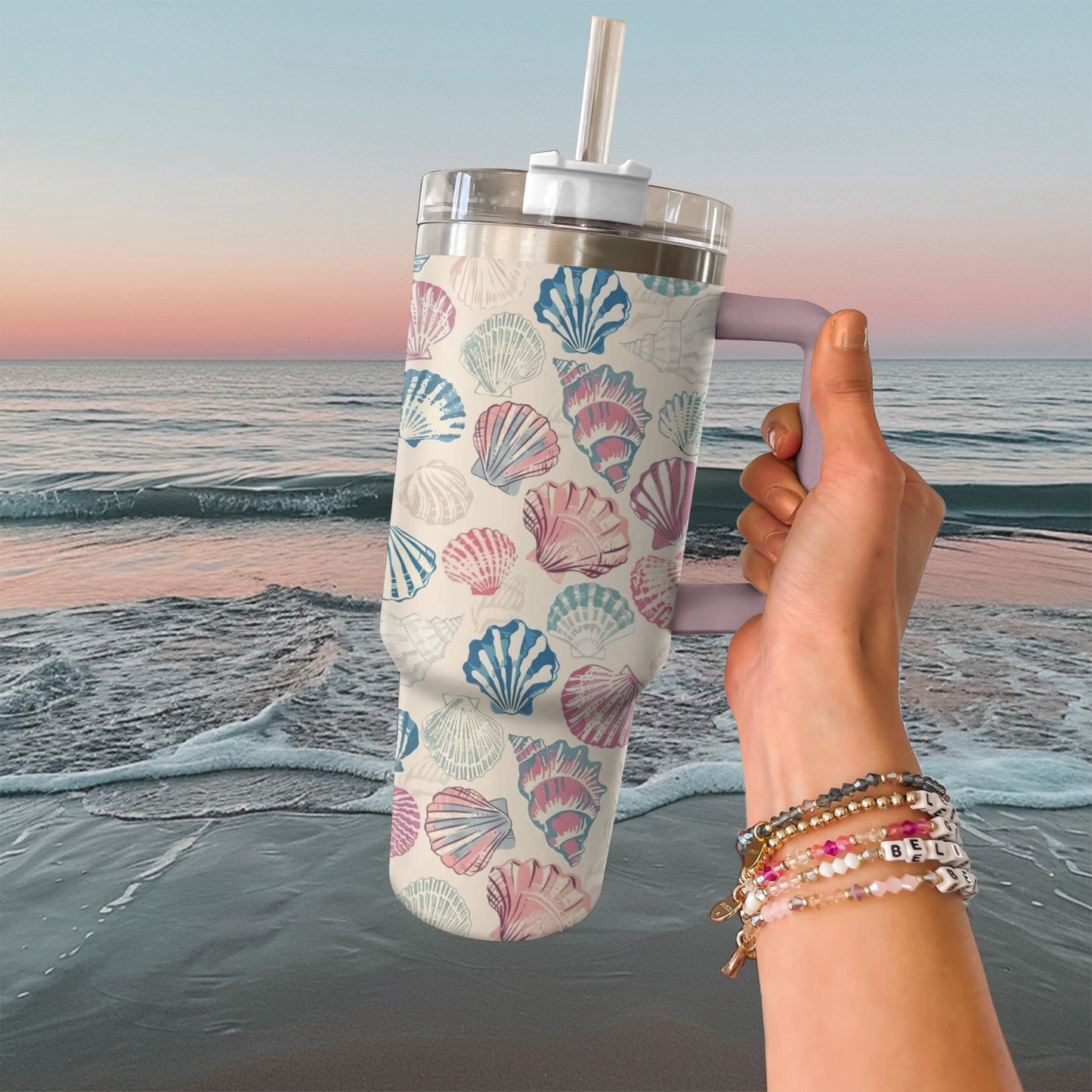 Shineful Tumbler Blue & Pink Colorful Seashells