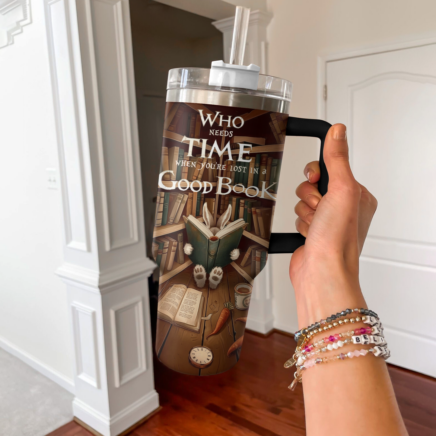 Shineful Tumbler Reading Lover White Rabbit In Bookland