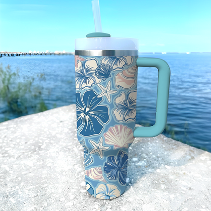 Shineful Tumbler Aqua Blue Seaside Hibiscus Haven