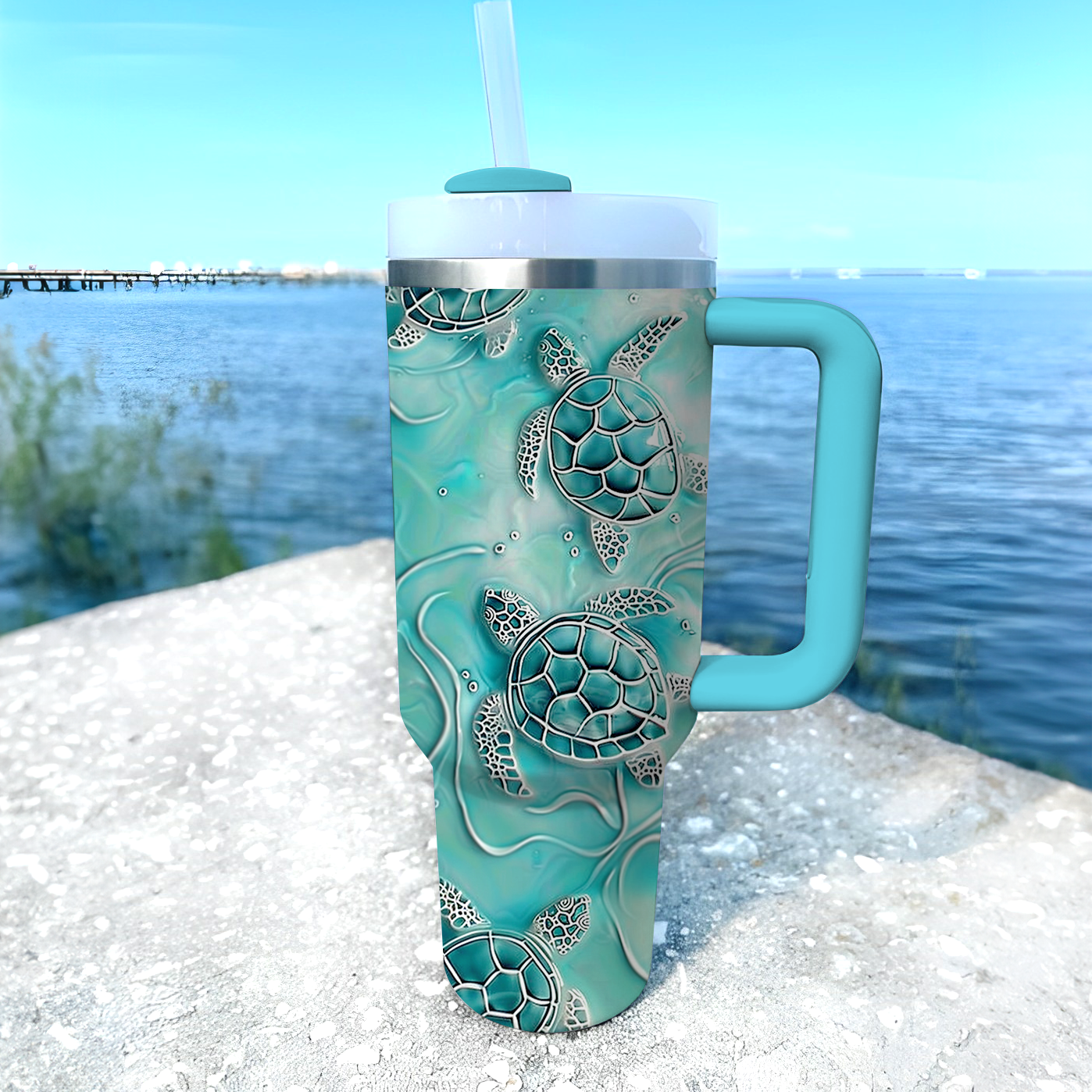 Shineful Glossy Tumbler Enchanting Turquoise Sea Turtles