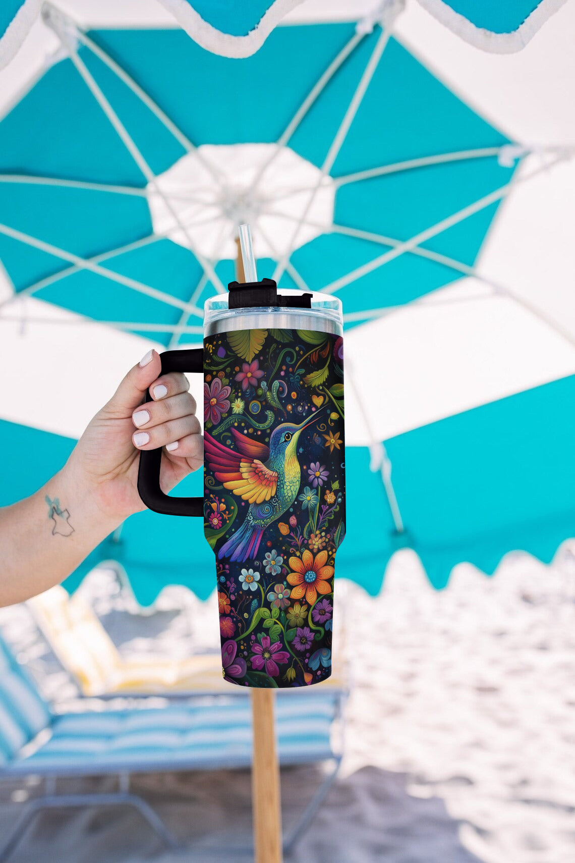 Shineful Tumbler Vibrant Floral Hummingbird