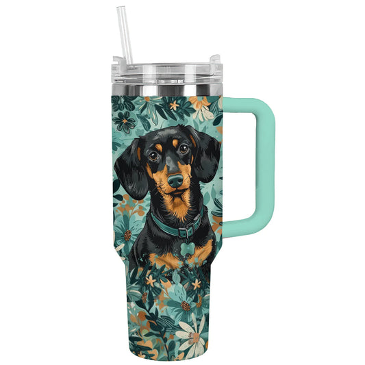 Shineful Tumbler Dachshund Delight: Floral Charm