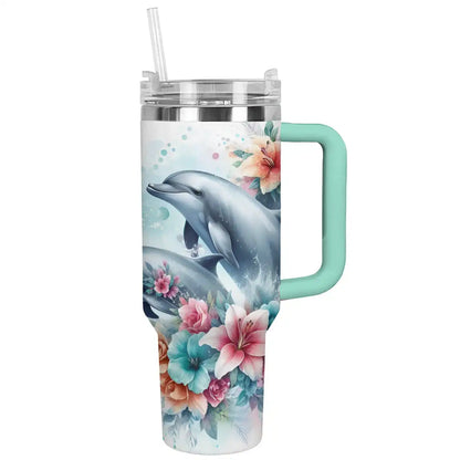 Glänzender Trinkbecher mit Blumen-Delfinen