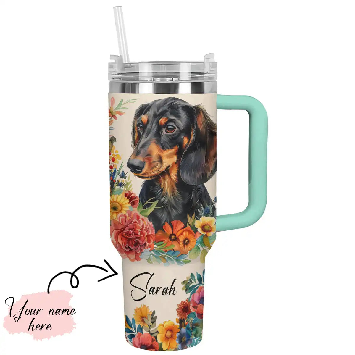 Shineful Personalized Tumbler Floral Dachshund