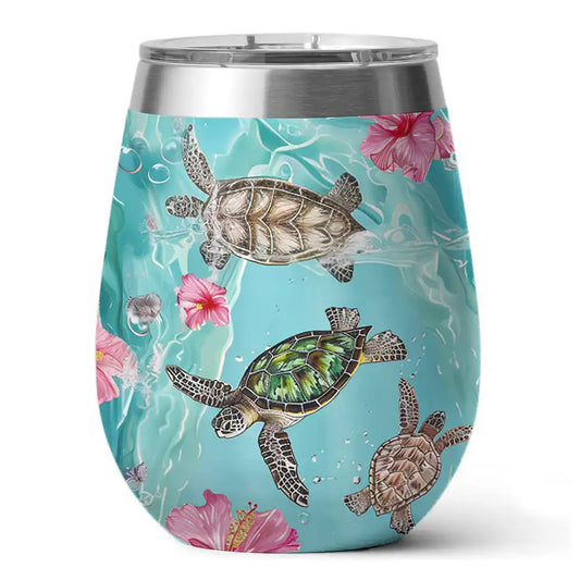 Shineful Wine Tumbler Sea Turtle Hibiscus