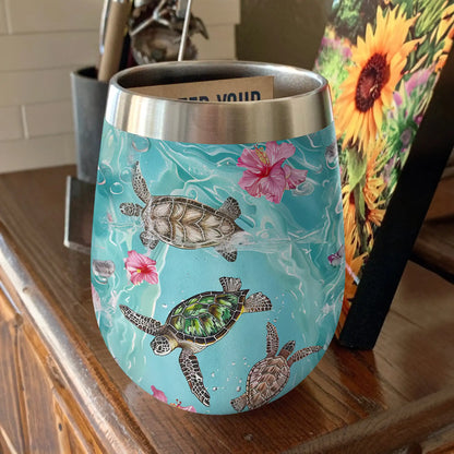 Shineful Wine Tumbler Sea Turtle Hibiscus